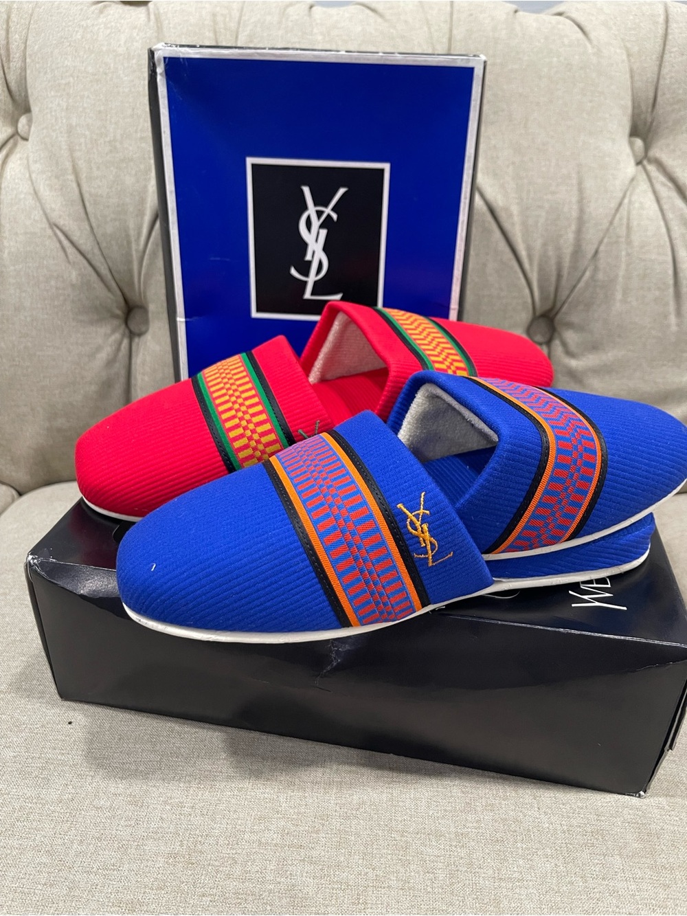 Yves Saint Laurent Women’s & Men’s Slip-On in Blue and Red